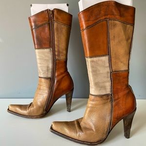 Vintage 90s Steve Madden Brown Leather Patchwork Tall Boots Size 8